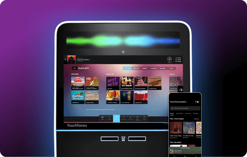 TouchTunes jukebox and the mobile app