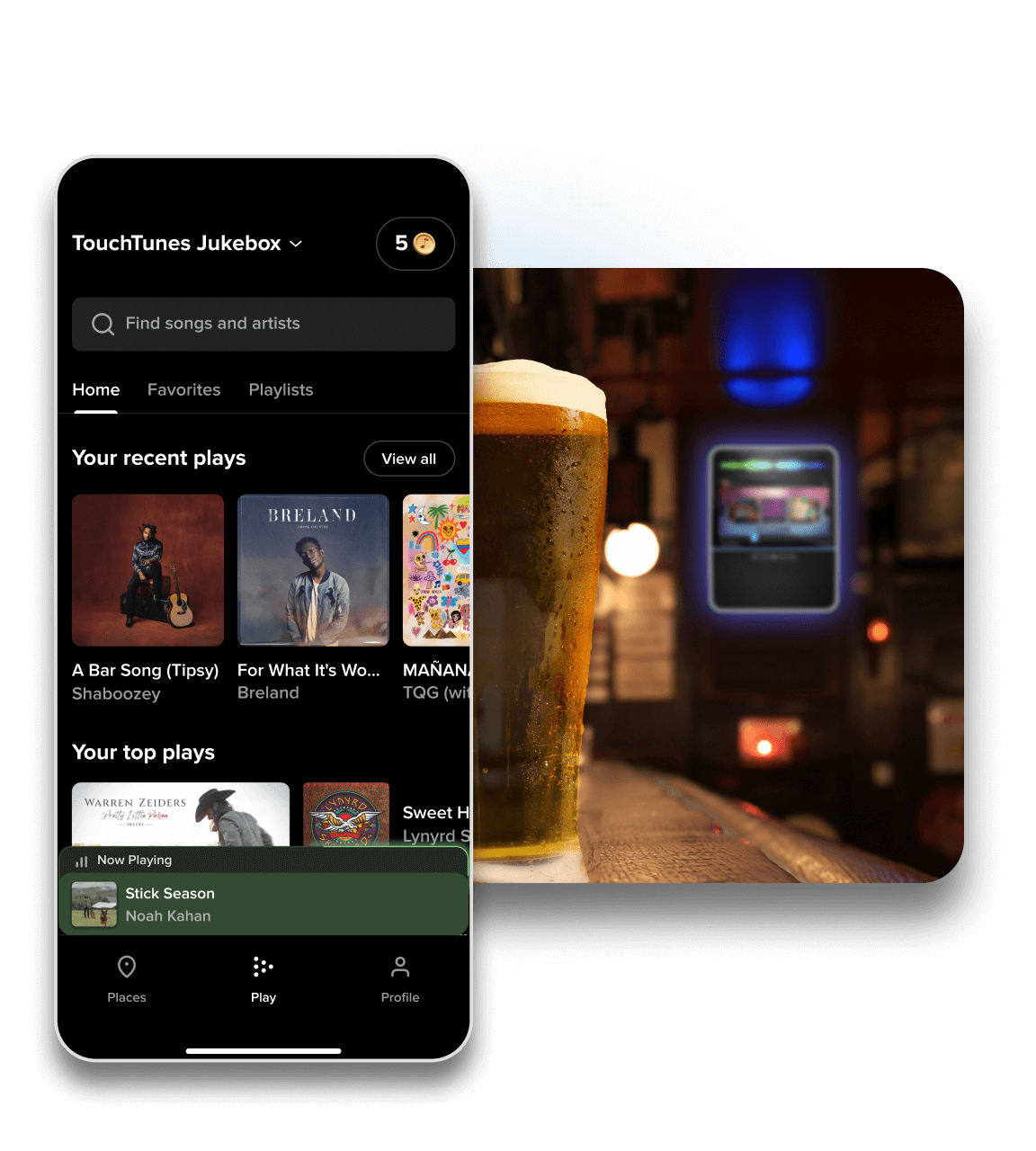 TouchTunes mobile app in a bar