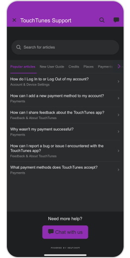 mobile app help menu